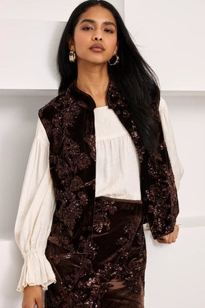 Brown Sequin Velvet Vest