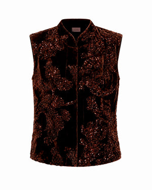 Brown Sequin Velvet Vest