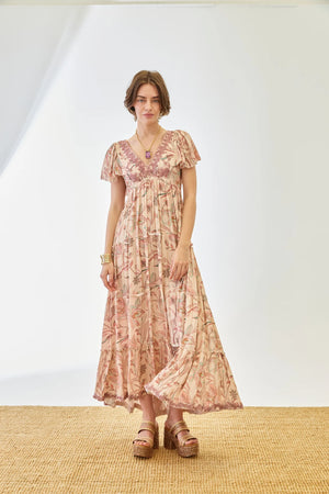 Rose Ruffle Sleeves Dress