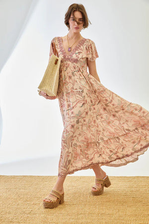 Rose Ruffle Sleeves Dress