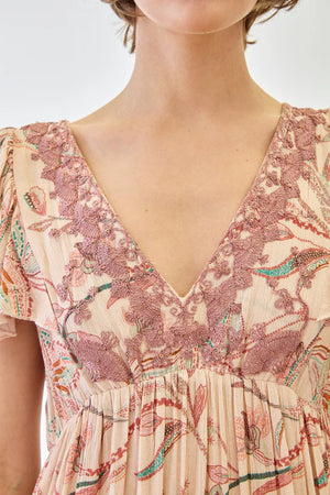 Rose Ruffle Sleeves Dress