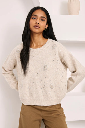 Ecru Sequin Oversized Jumper