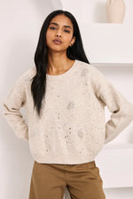 Load image into Gallery viewer, Ecru Sequin Oversized Jumper
