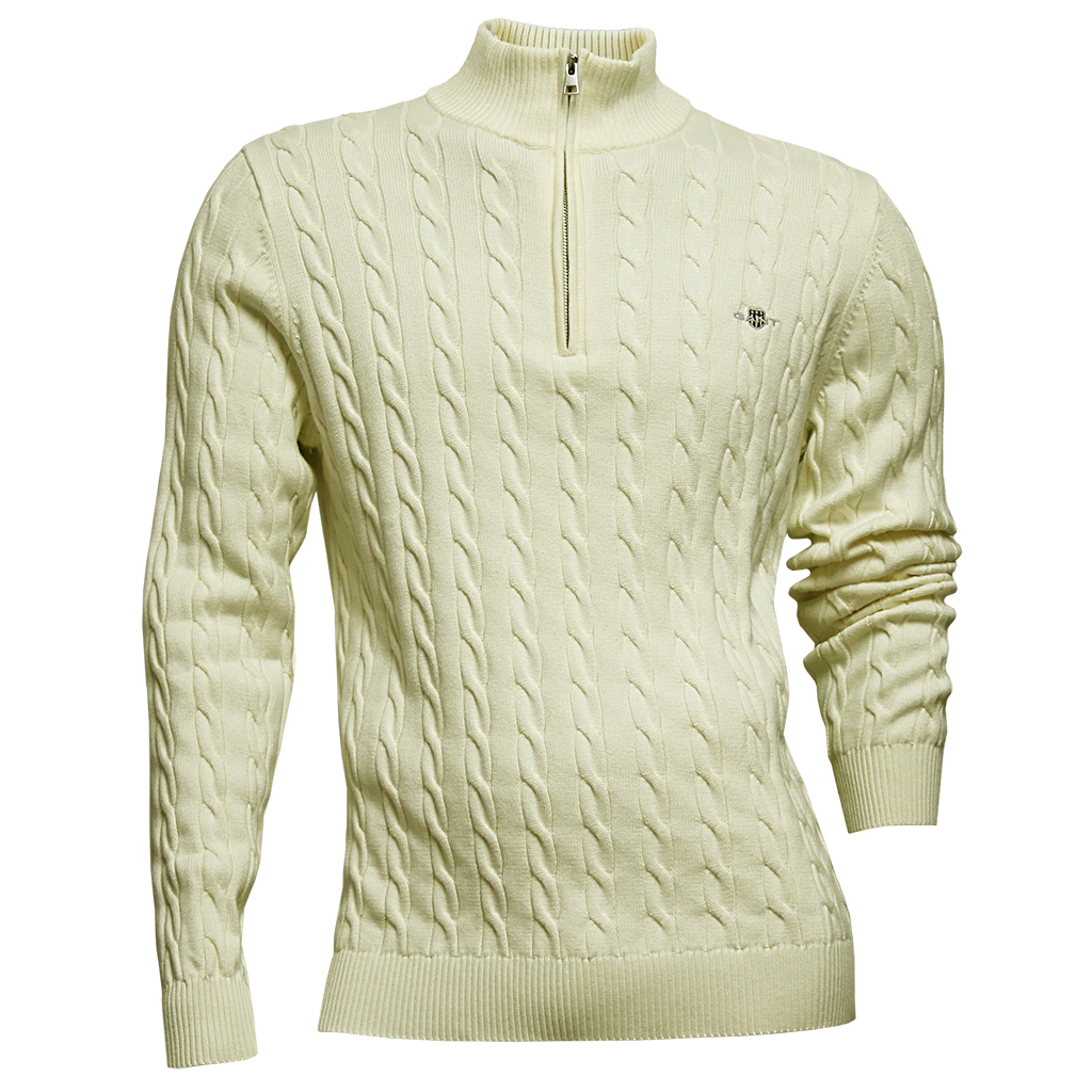 Gant Cable Knit Half Zip Sweater Off White