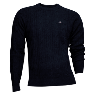 Gant Lambswool Cable Knit Crew Neck Sweater Navy