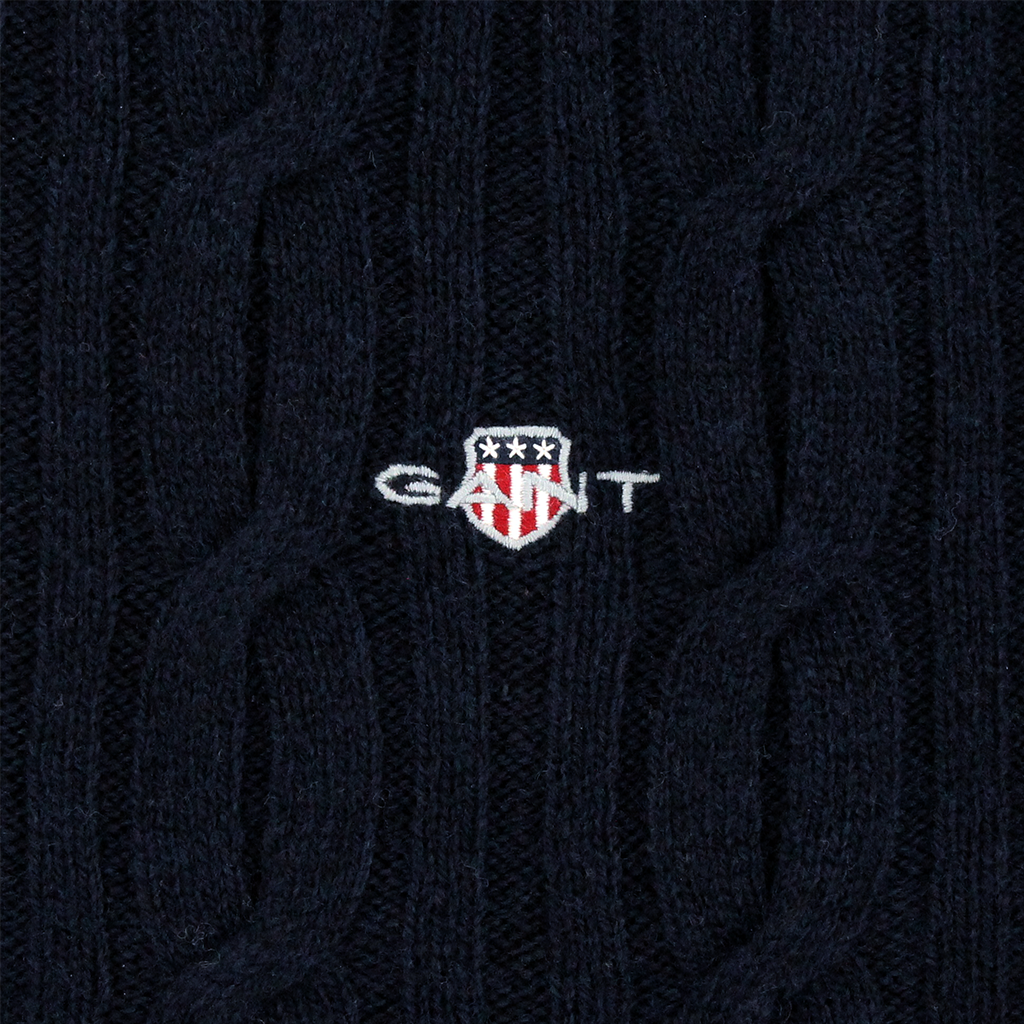 Gant Lambswool Cable Knit Crew Neck Sweater Navy