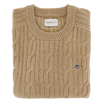 Load image into Gallery viewer, Gant Lambswool Cable Knit Crew Neck Sweater Khaki
