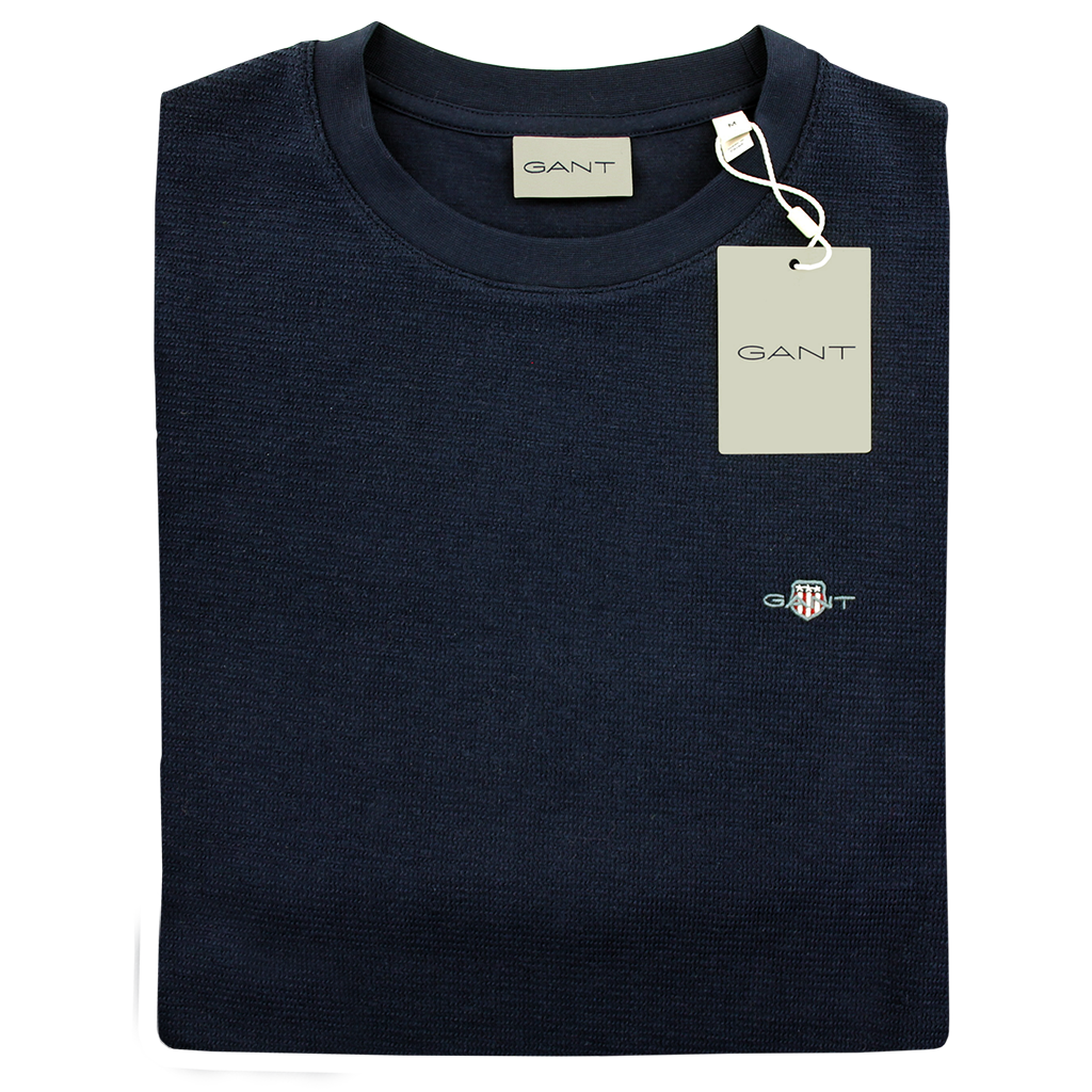 Gant Textured Long Sleeve T-Shirt Navy