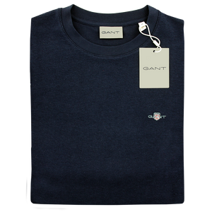 Gant Textured Long Sleeve T-Shirt Navy