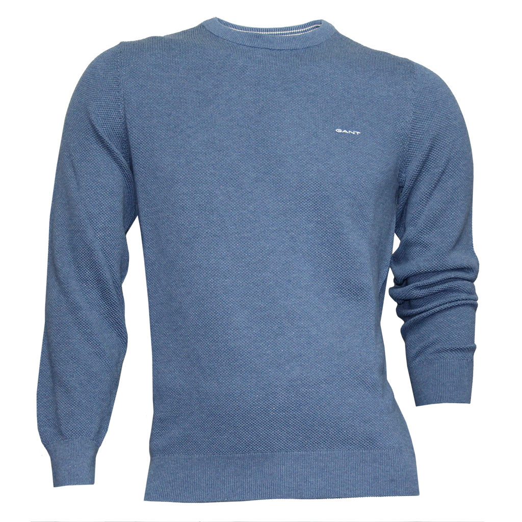 Gant Cotton Pique Crew Neck Sweater Denim