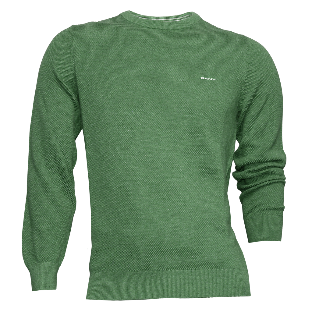 Gant Cotton Pique Crew Neck Sweater Green