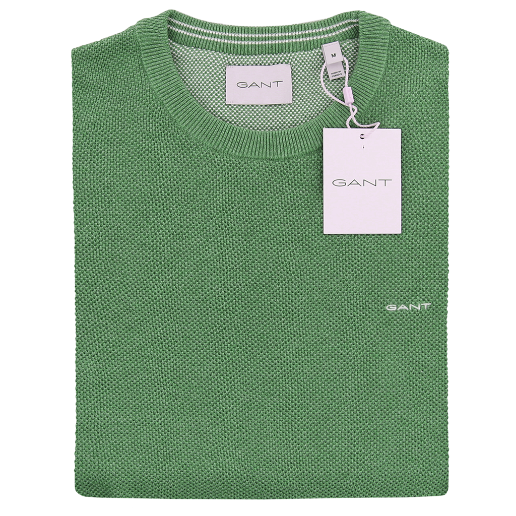 Gant Cotton Pique Crew Neck Sweater Green