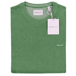 Gant Cotton Pique Crew Neck Sweater Green