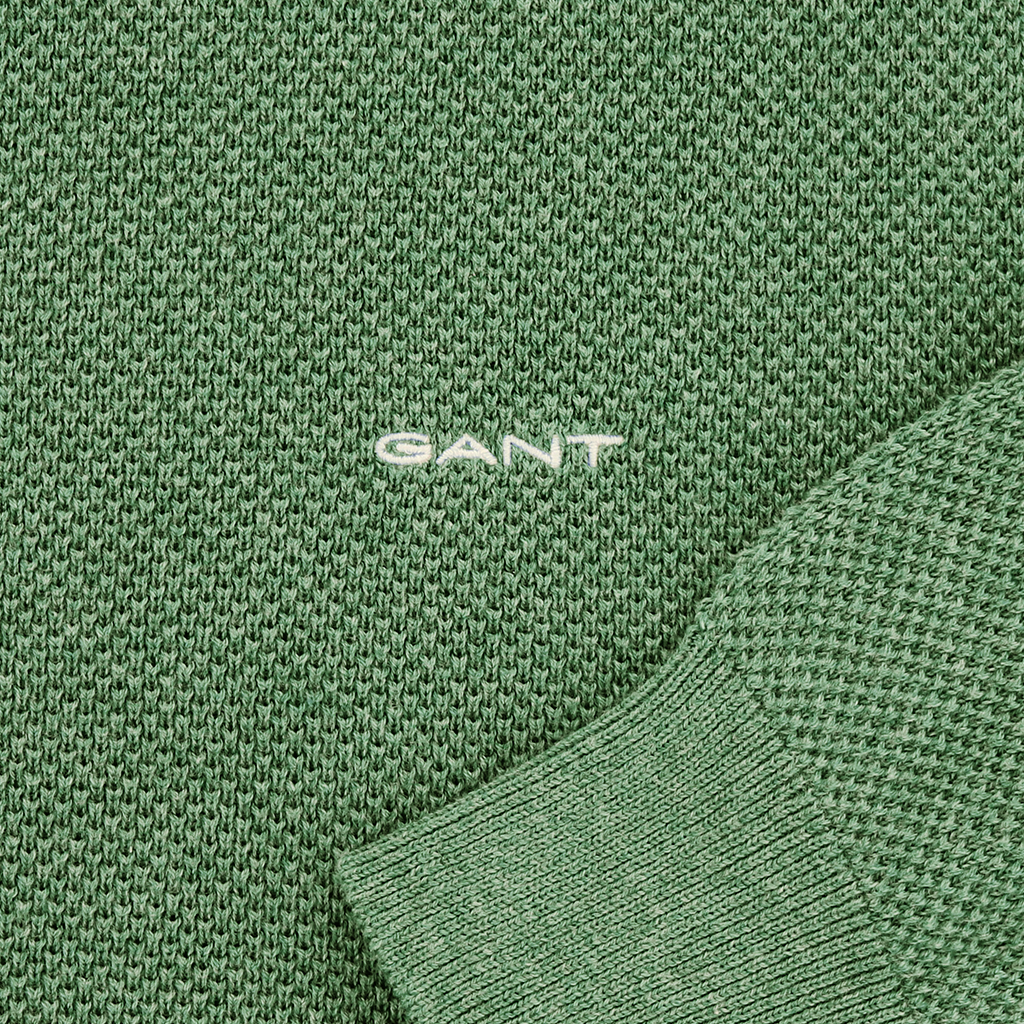 Gant Cotton Pique Crew Neck Sweater Green