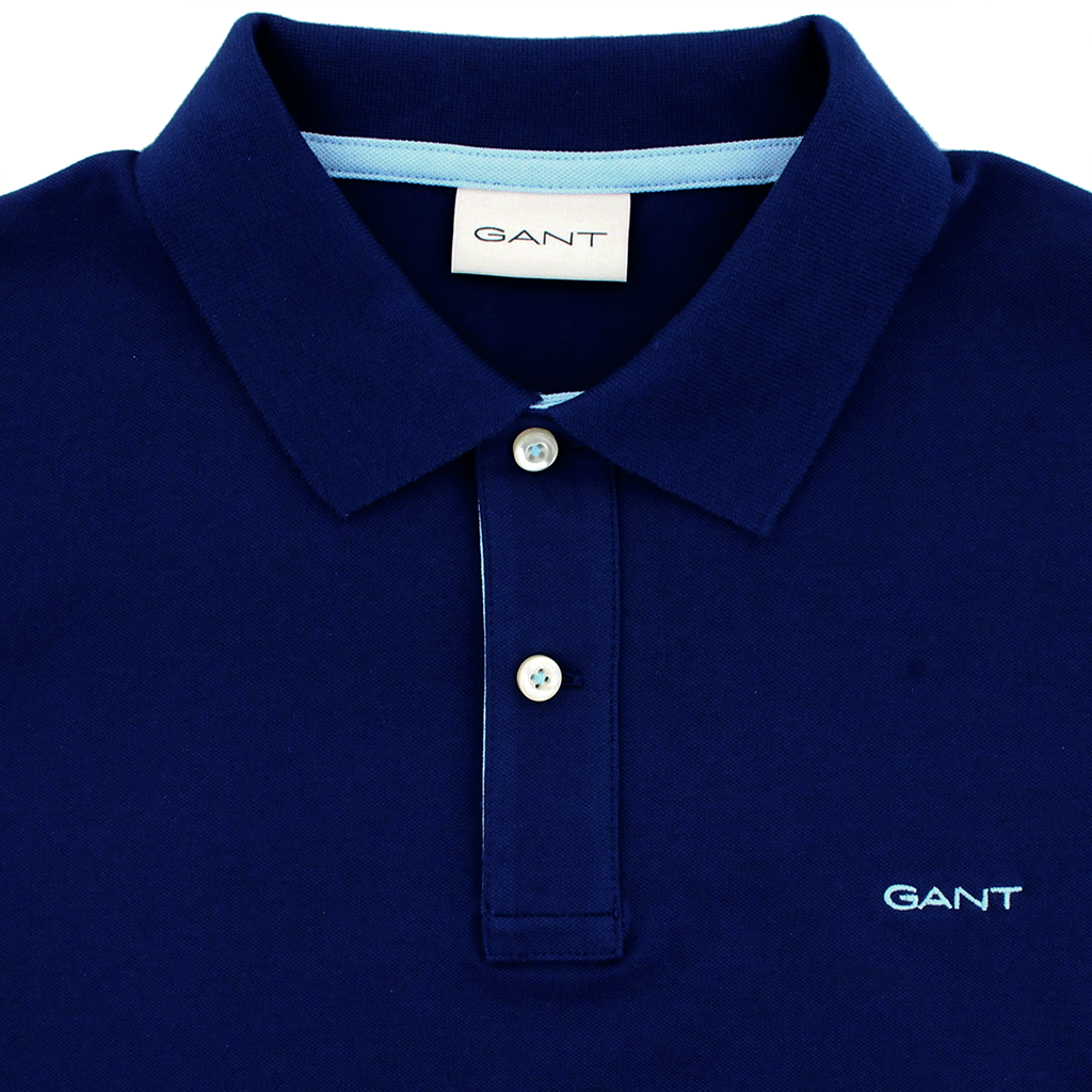 Gant Contrast Collar Pique Polo Shirt Rich Navy
