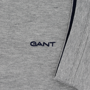 Gant Contrast Collar Pique Polo Shirt Grey Melange