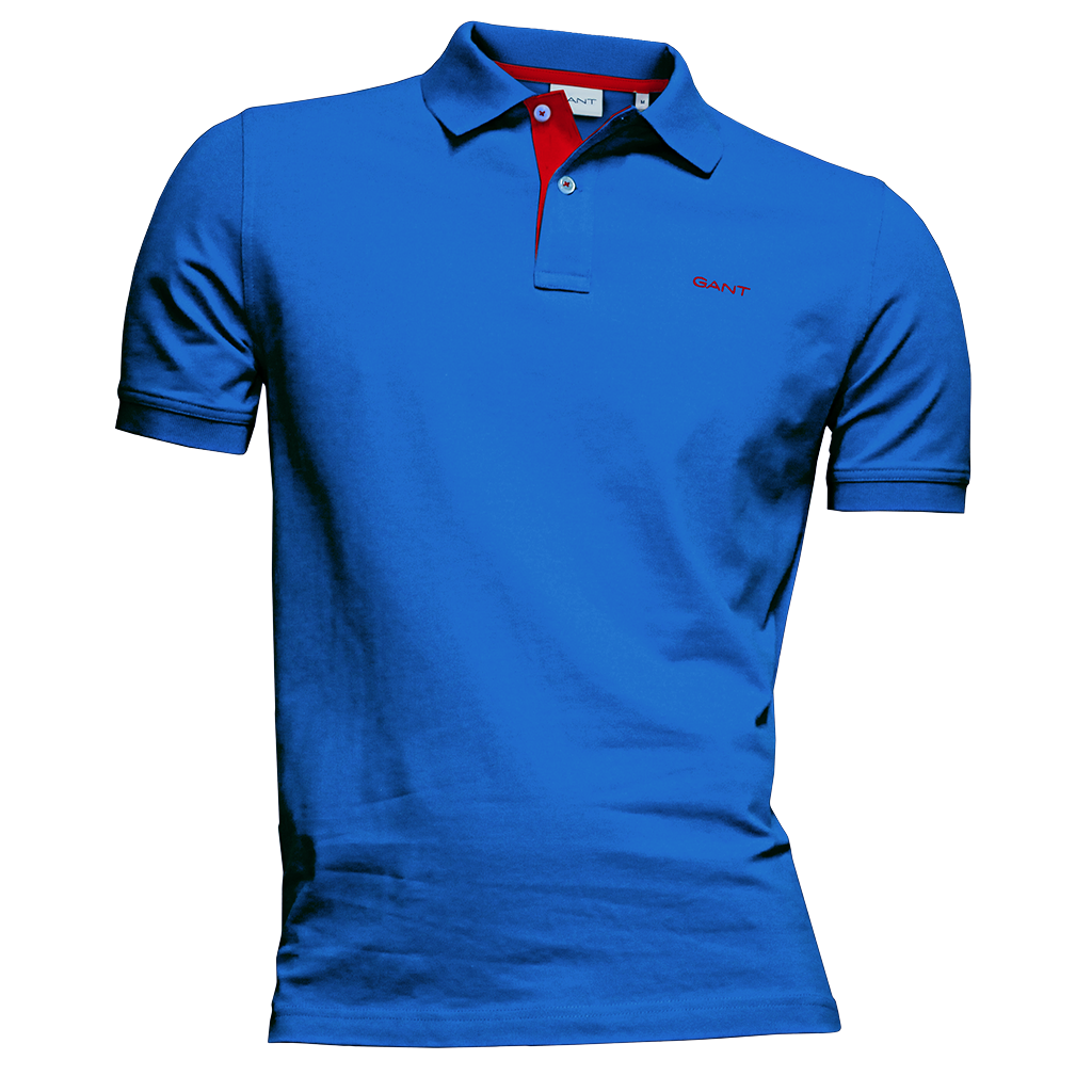 Gant Contrast Collar Pique Polo Shirt Mid Blue