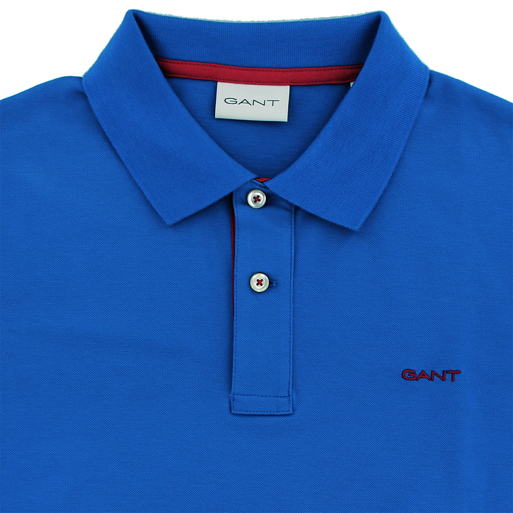 Gant Contrast Collar Pique Polo Shirt Mid Blue