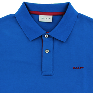 Gant Contrast Collar Pique Polo Shirt Mid Blue