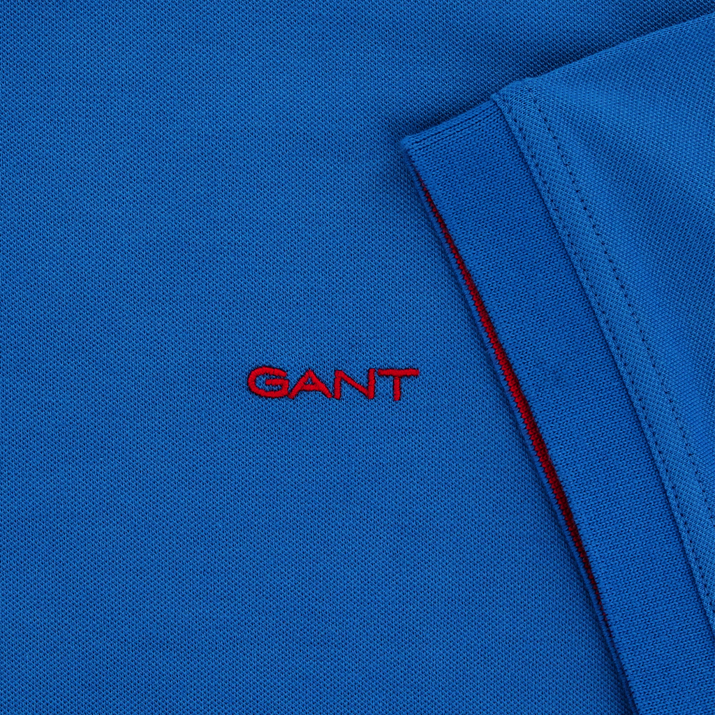 Gant Contrast Collar Pique Polo Shirt Mid Blue