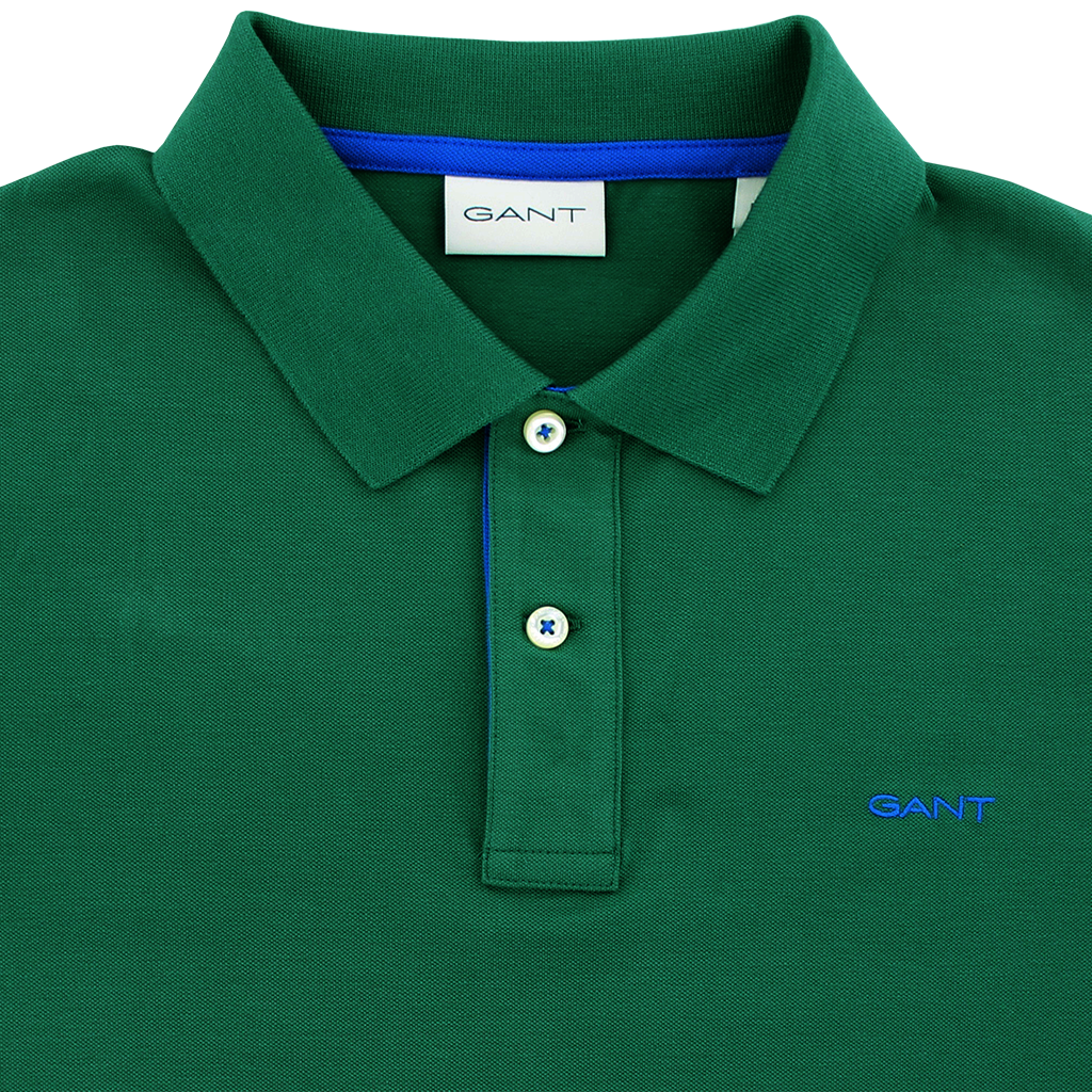 Gant Contrast Collar Pique Polo Shirt Green