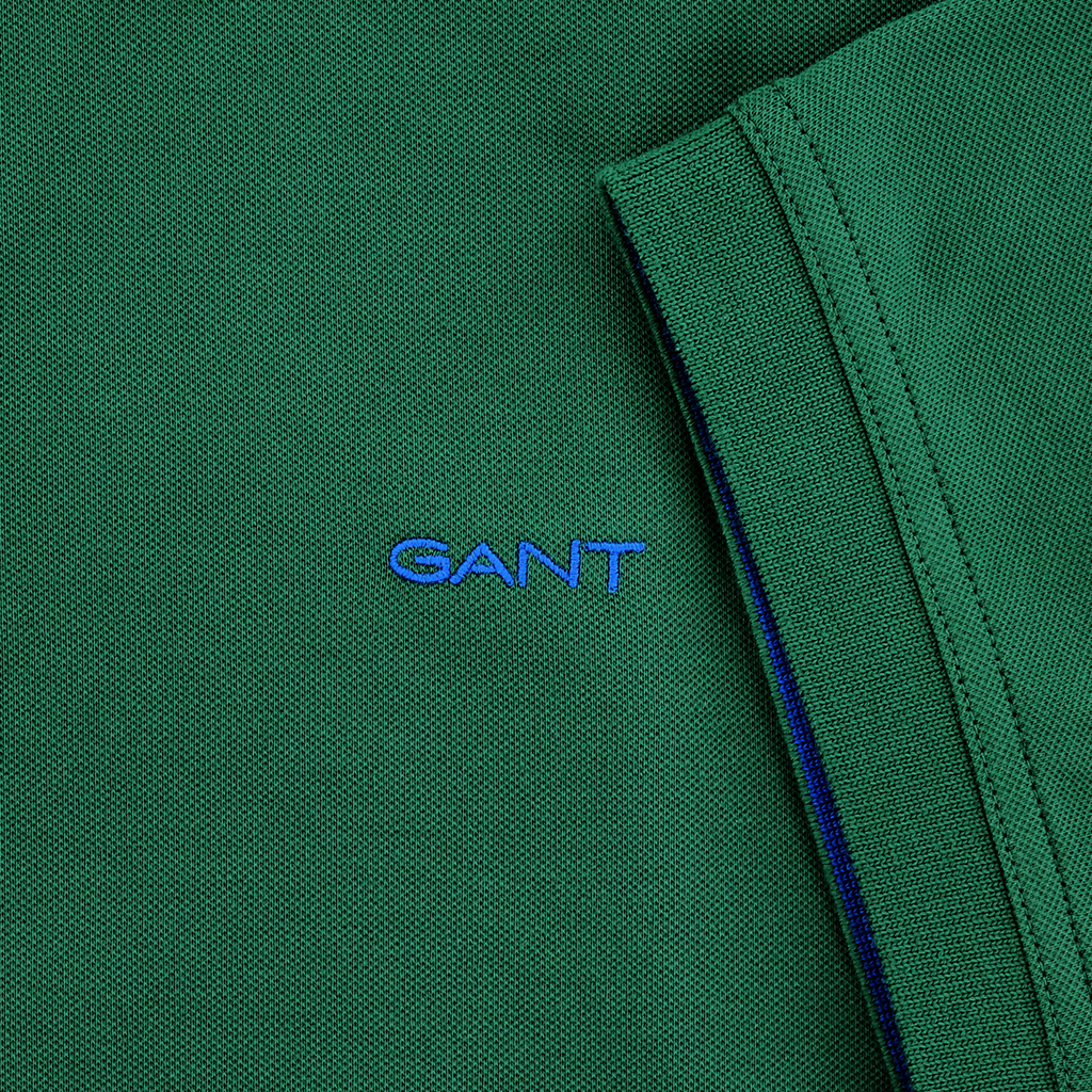 Gant Contrast Collar Pique Polo Shirt Green