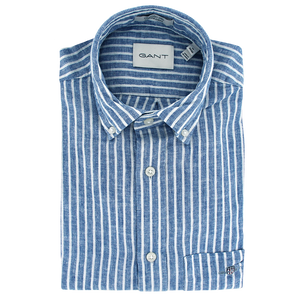 Gant Regular Fit Cotton Linen Short Sleeve Shirt Blue