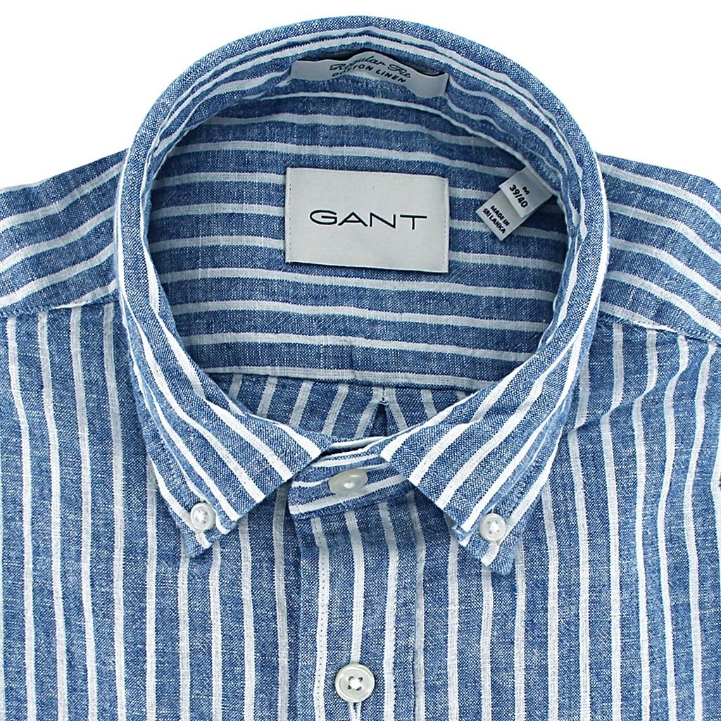 Gant Regular Fit Cotton Linen Short Sleeve Shirt Blue