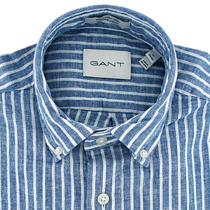 Gant Regular Fit Cotton Linen Short Sleeve Shirt Blue