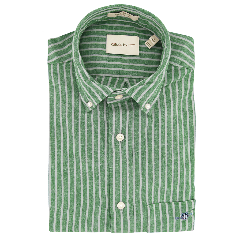 Gant Regular Fit Cotton Linen Short Sleeve Shirt Green