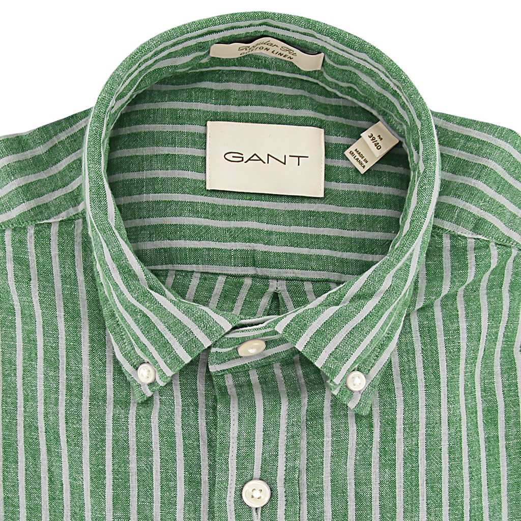 Gant Regular Fit Cotton Linen Short Sleeve Shirt Green