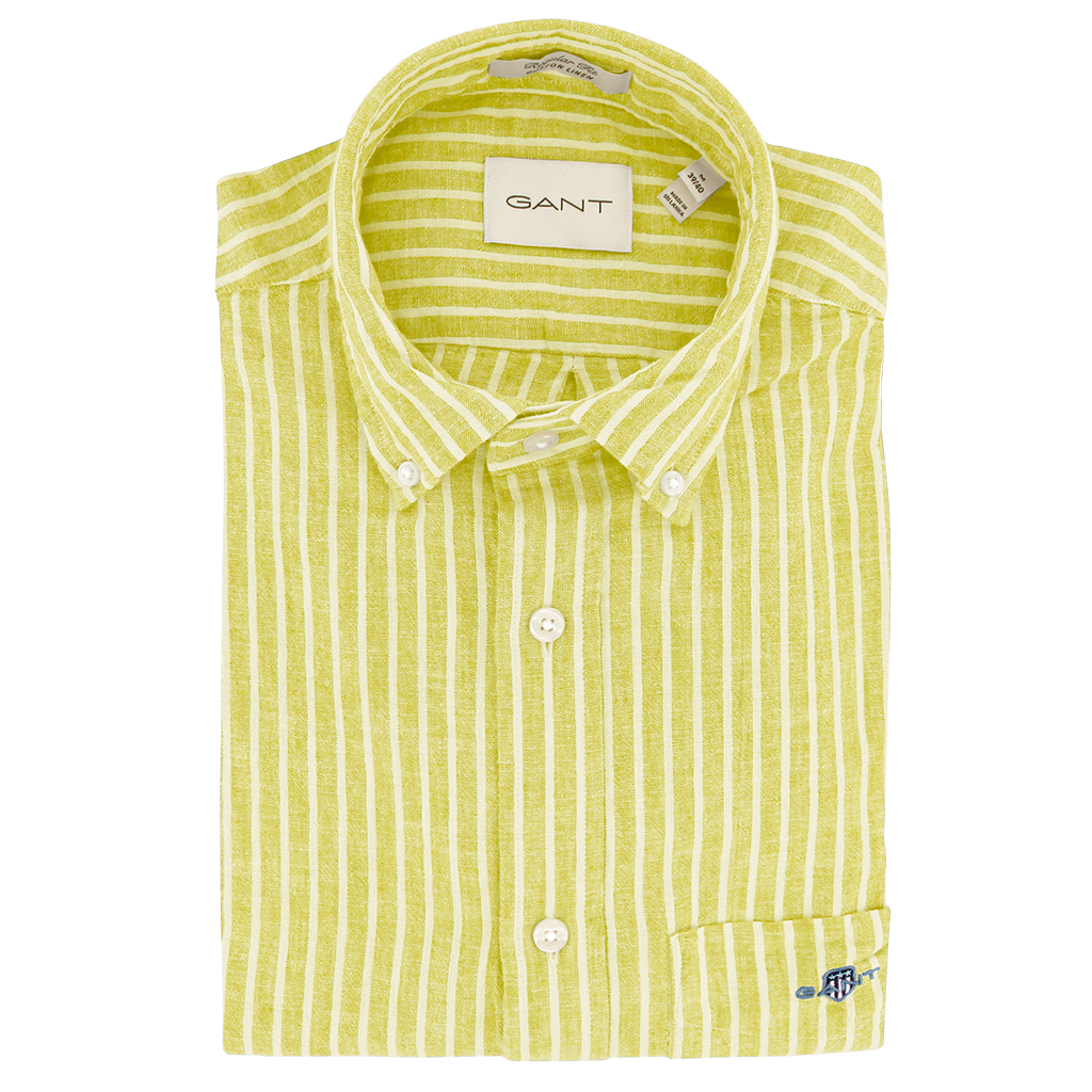 Gant Regular Fit Cotton Linen Short Sleeve Shirt Yellow