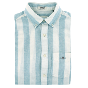 Gant Regular Fit Cotton Linen Short Sleeve Stripe Shirt Blue
