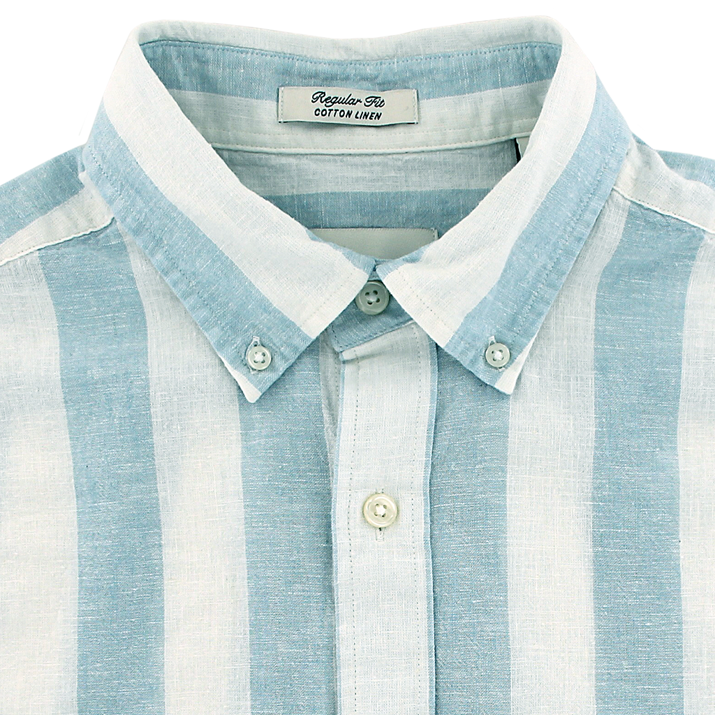 Gant Regular Fit Cotton Linen Short Sleeve Stripe Shirt Blue