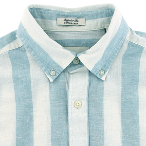 Gant Regular Fit Cotton Linen Short Sleeve Stripe Shirt Blue