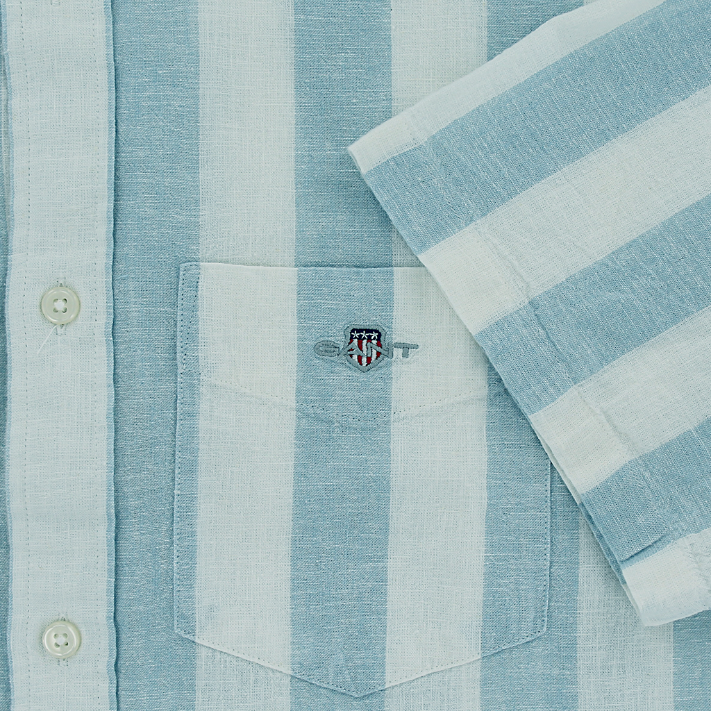 Gant Regular Fit Cotton Linen Short Sleeve Stripe Shirt Blue