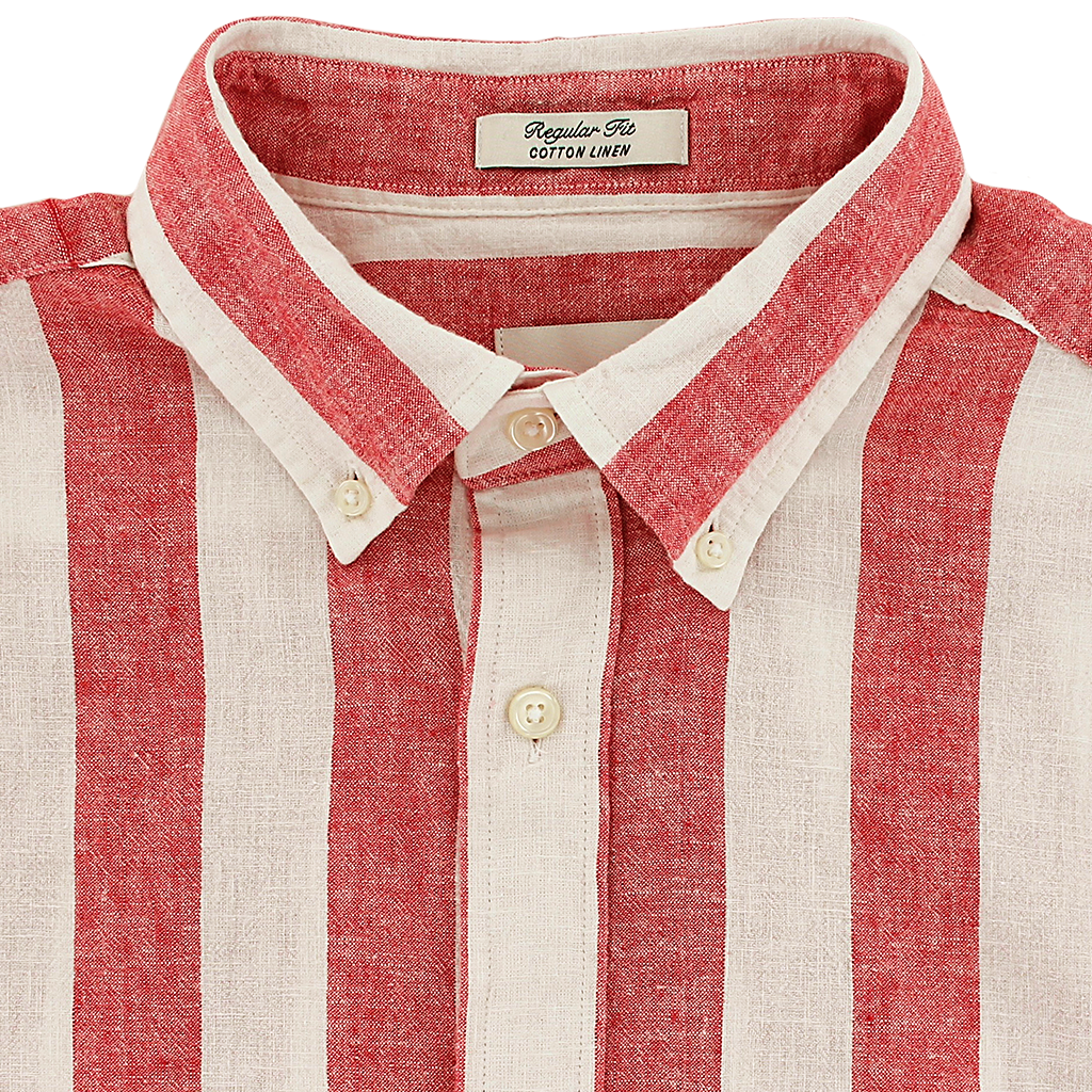 Gant Regular Fit Cotton Linen Short Sleeve Stripe Shirt Red