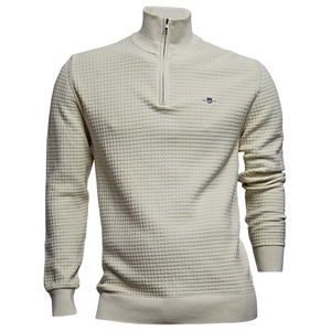 Gant Textured Cotton Half Zip Sweater Cream