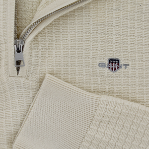 Gant Textured Cotton Half Zip Sweater Cream