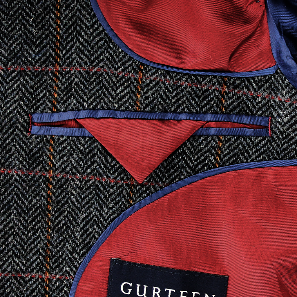 Gurteen Pure Wool Reigate Jacket Red Overcheck Regular Length