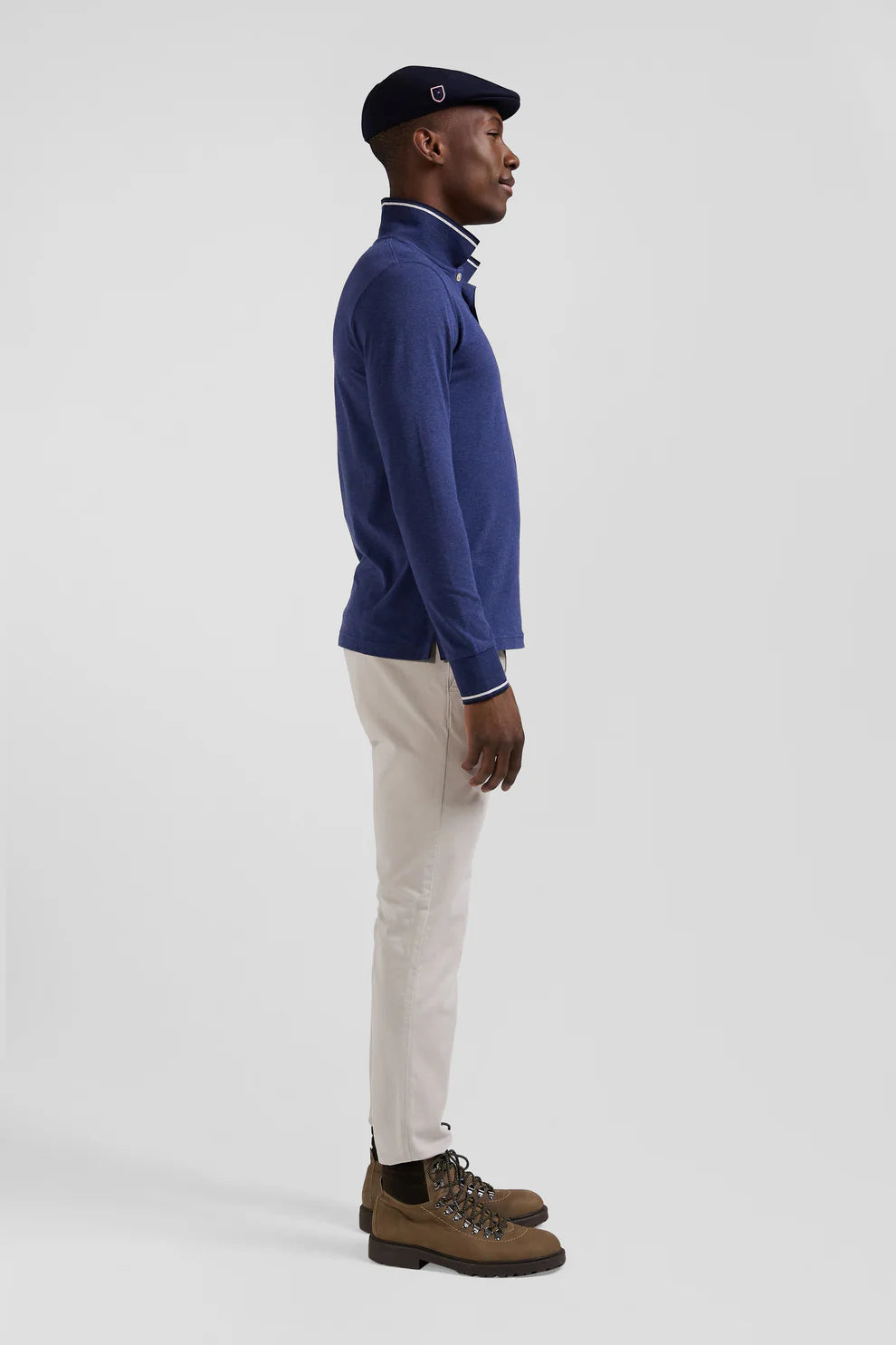 Eden Park Contrast Trimming Long Sleeve Polo Shirt Blue