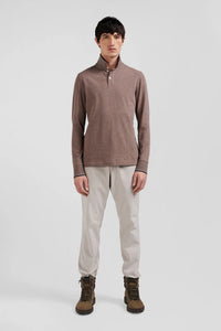 Eden Park Contrast Trimming Long Sleeve Polo Shirt Mocha