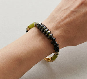 Dalmation Jasper and Obsidian Bracelet