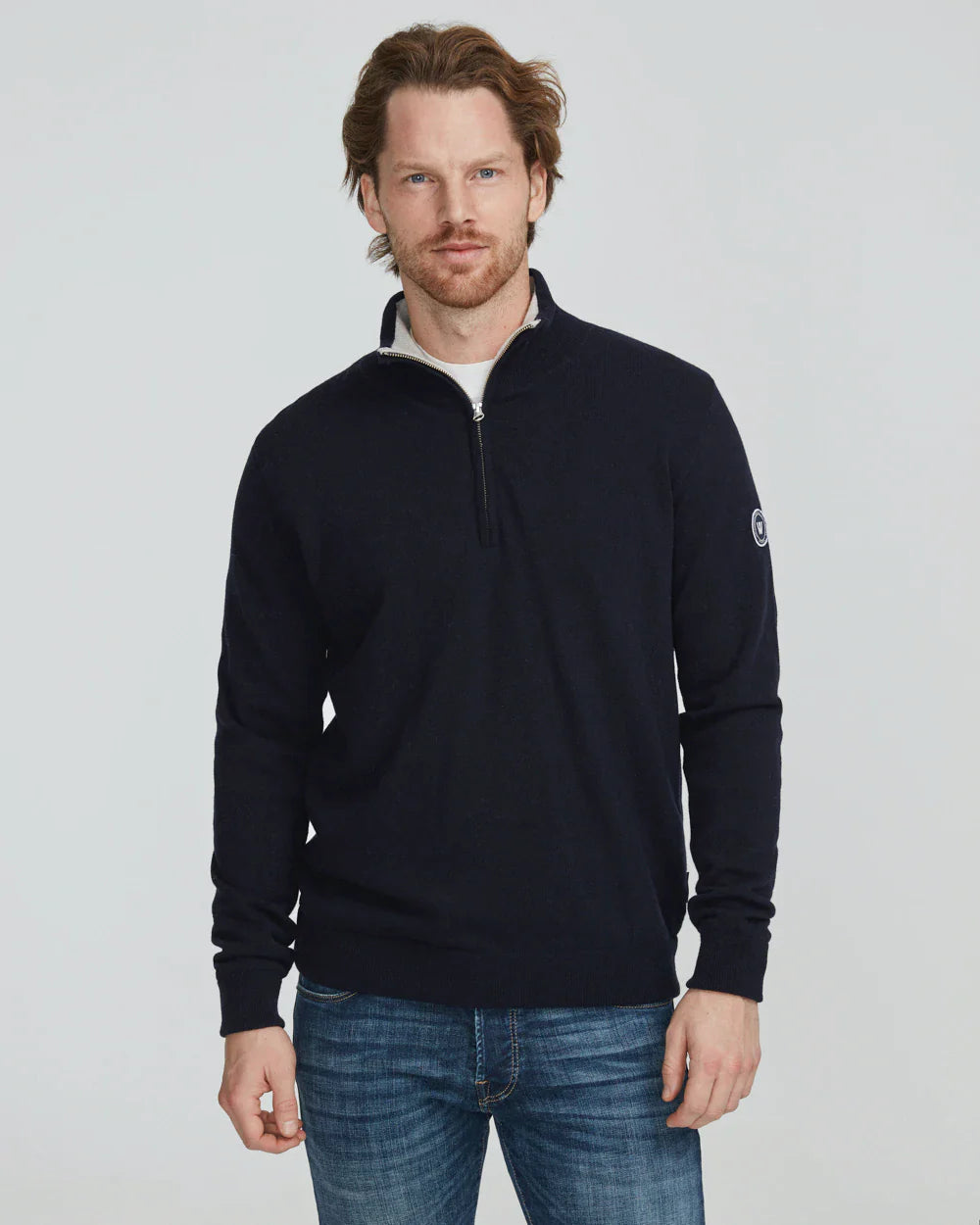 Holebrook Sweden Stellan Extrafine Wool Half Zip Sweater Navy