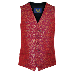 Floral Metallic Thread Waistcoat Red