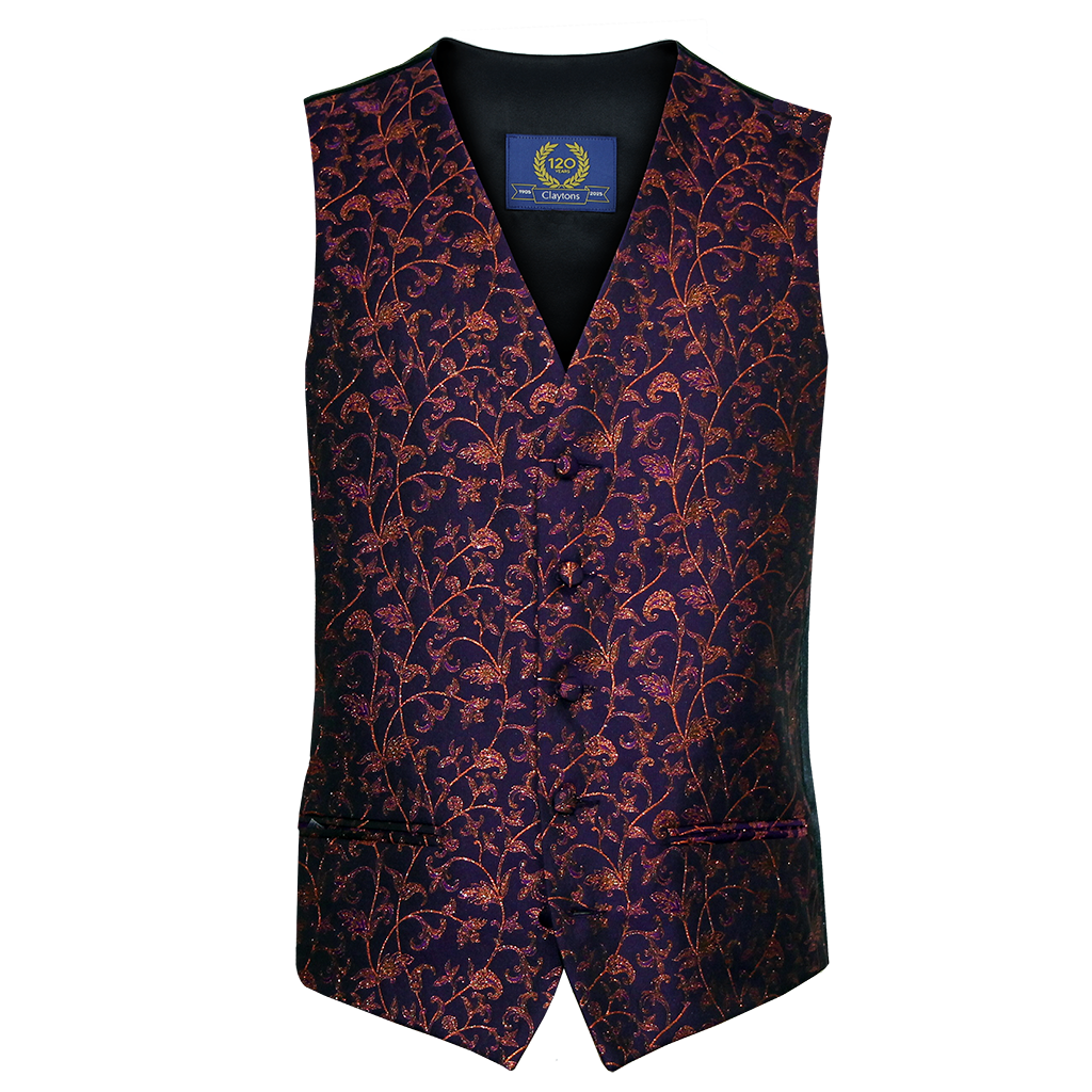 Floral Metallic Thread Waistcoat Purple