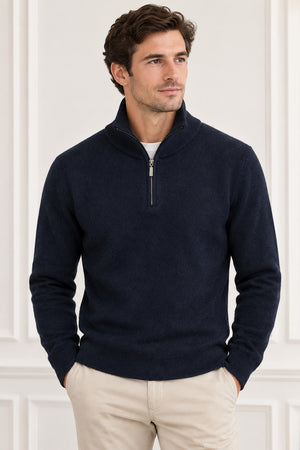 Navy Lambswool Half Zip Sweater