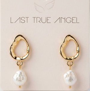 Gold Misshape Earrings with Pearl