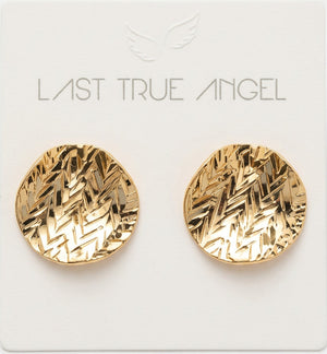 Gold Chevron Disc Earrings