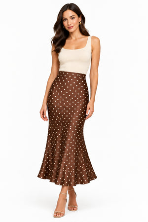 Brown Satin Polka Dot Skirt